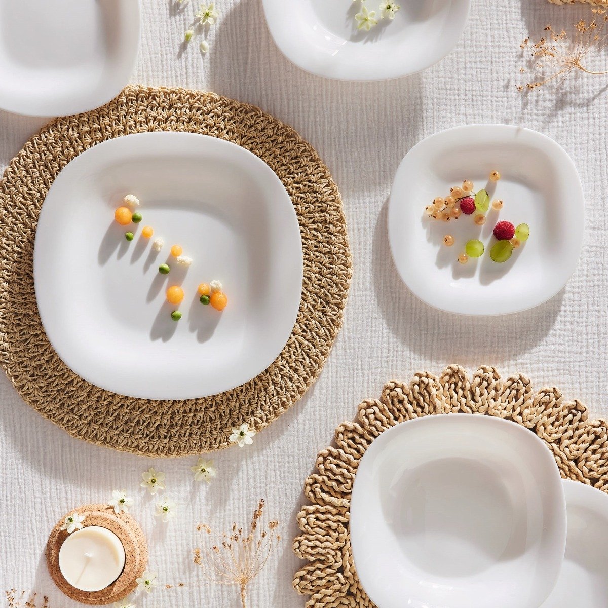 Service de table 18 pièces Carine gris et blanc - Luminarc - Opale trempé extra résistant