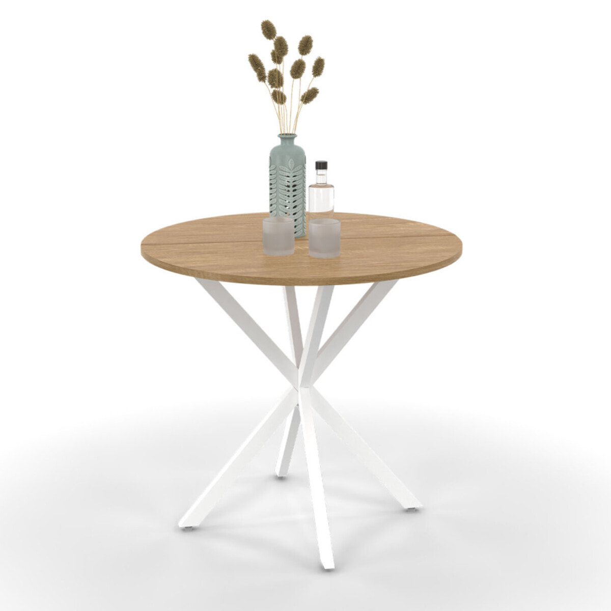 Table à manger ronde Soline Ø80cm bois et blanc