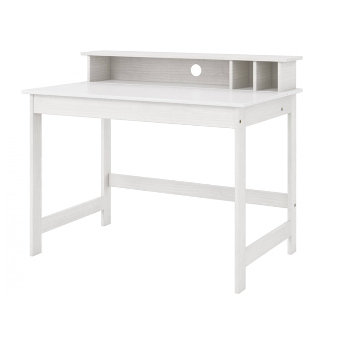 Scrivania in pino tinto bianco con piano sollevabile in MDF bianco, 110 x 76 x 68.5, Bianco