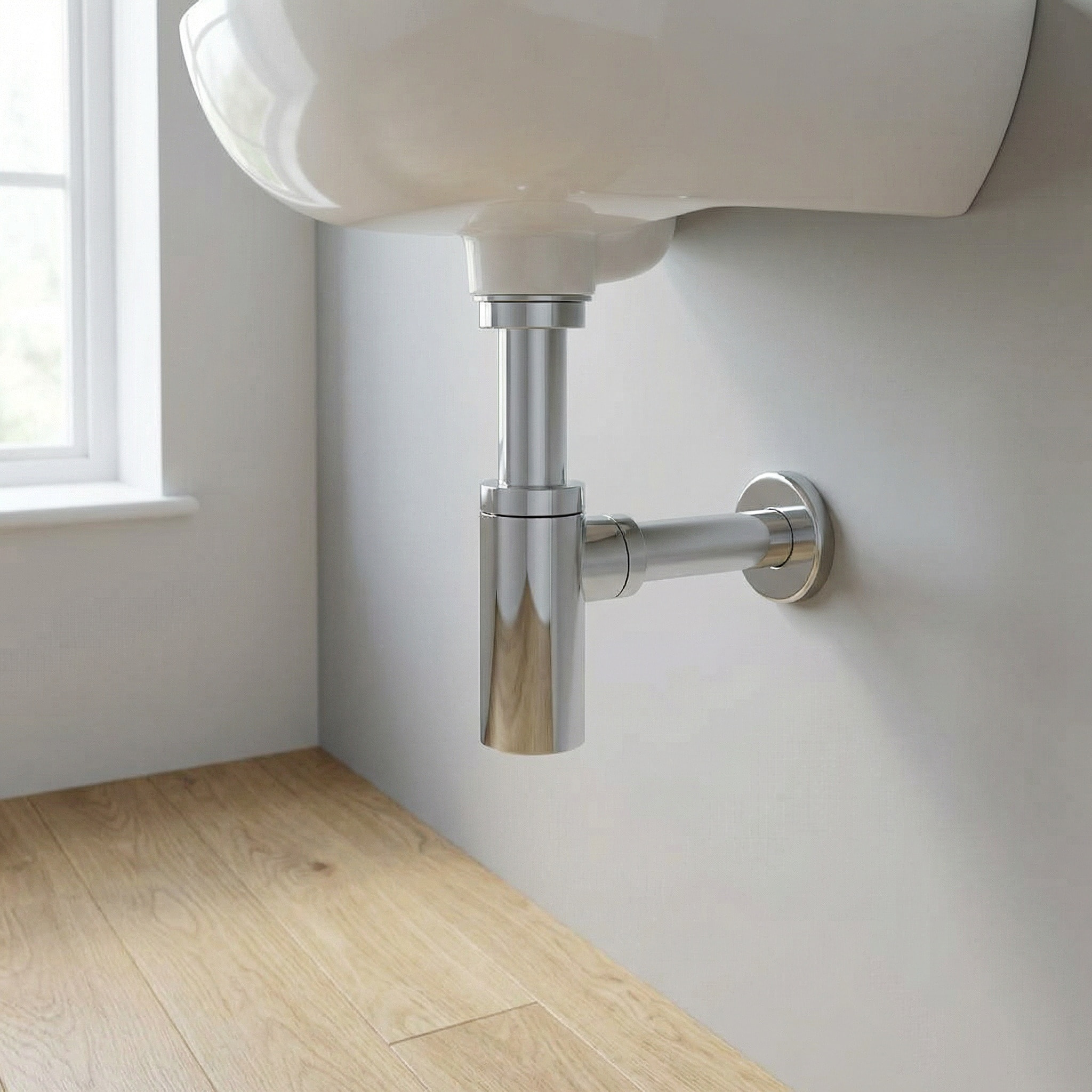 Siphon de lavabo design apparent 100% métal chromé - Alca
