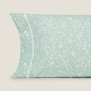 Funda almohada algodón flores Mapatchi color azul aqua