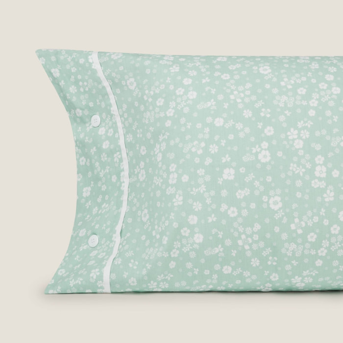 Funda almohada algodón flores Mapatchi color azul aqua