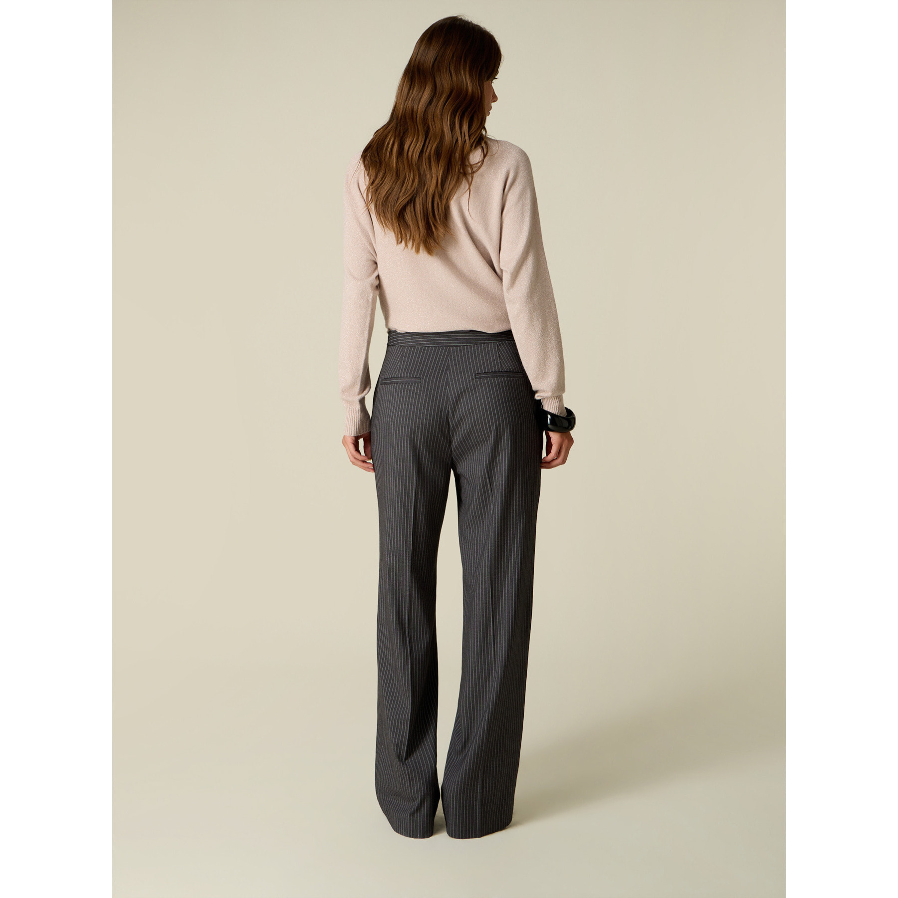 Oltre - Pantaloni palazzo gessati - Grigio