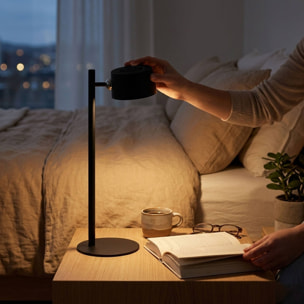 Lámpara de mesa LED recargable USB-C 14,5x35,5cm en color Negro con 3 modos de luz