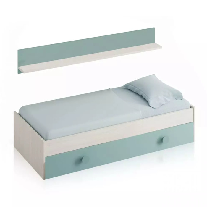 Cama doble juvenil Yuki Blanco Alpes - Verde Acqua
