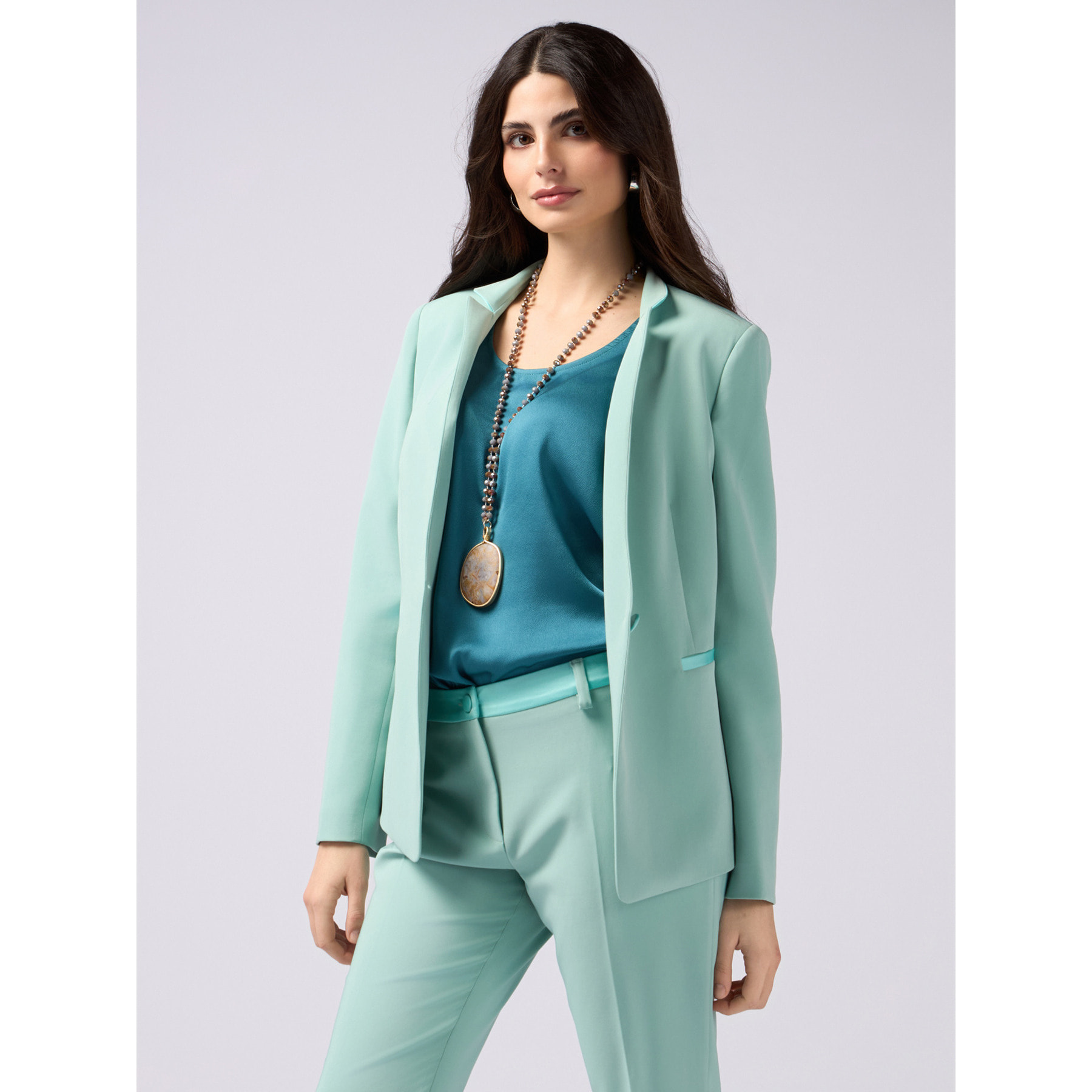 Oltre - Blazer de un botón con ribetes en contraste - Green Water