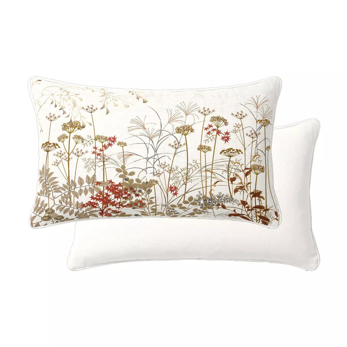 Lot de 2 taies percale de coton imprimé beige orange Erables automne