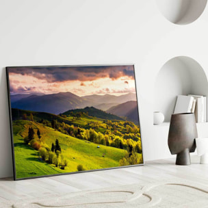 Affiche encadrée paysage vallonné au coucher du soleil Affiche + cadre en métal - Noir