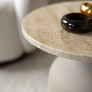 Table d'appoint ronde en travertin et métal greige D45 cm - Louison