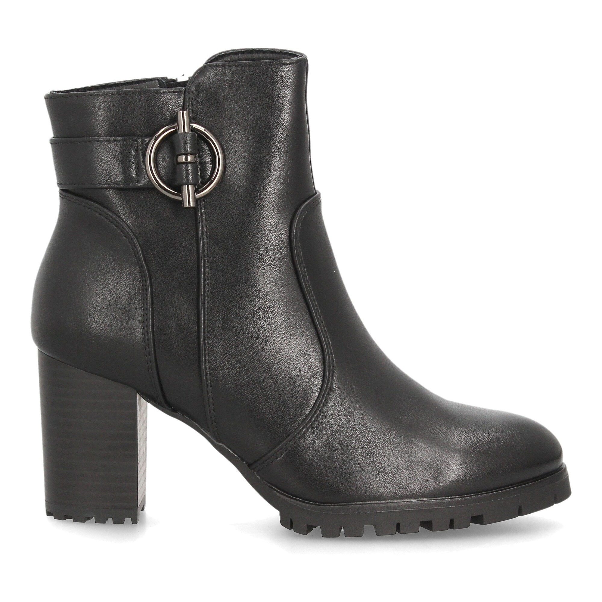 Botines de tacón con hebilla decorativa para mujer.