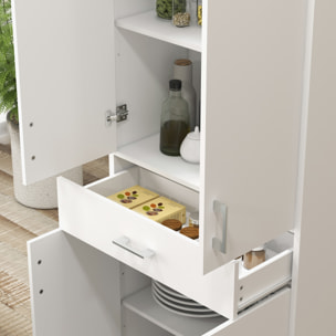 Alacena de Cocina Mueble de Cocina con 4 Puertas 1 Cajón y Estantes Ajustables Antivuelco Armario de Cocina Moderno para Comedor Salón 70,8x34x180 cm Blanco y Plata