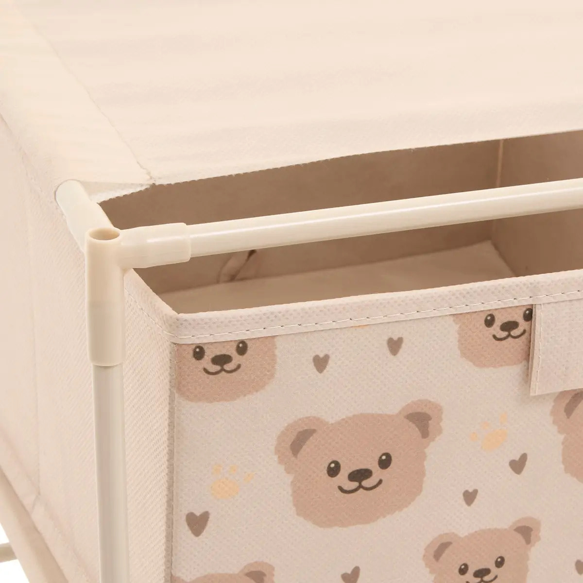 Table de Chevet Enfant Tissa 1 Tirroir Beige Imprimé Ourson 30,5x30,5x31 cm