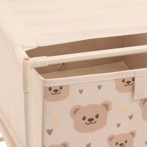 Table de Chevet Enfant Tissa 1 Tirroir Beige Imprimé Ourson 30,5x30,5x31 cm