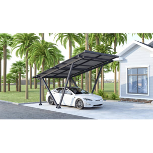 Ombrière Carport solaire avec panneaux photovoltaïques - 366 x 575 x 366 cm - Gris - 4,1 kW