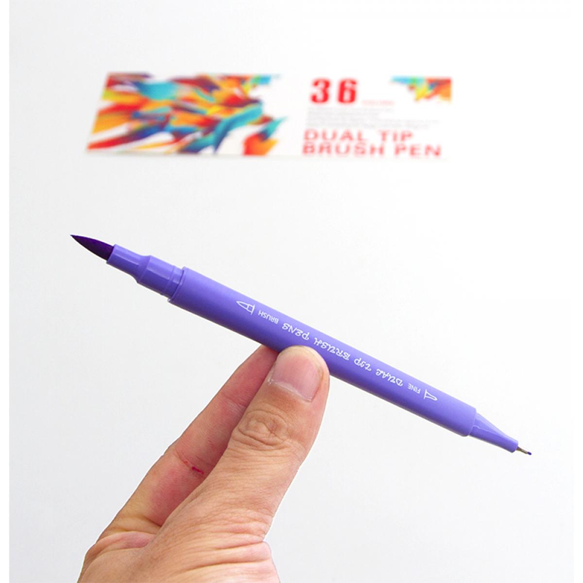 Set 36 Rotuladores color doble punta, punta fina 0,4 mms y punta pincel acuarelable profesional. Forma triángular ergonómica para lettering, caligrafía, ilustraciones…