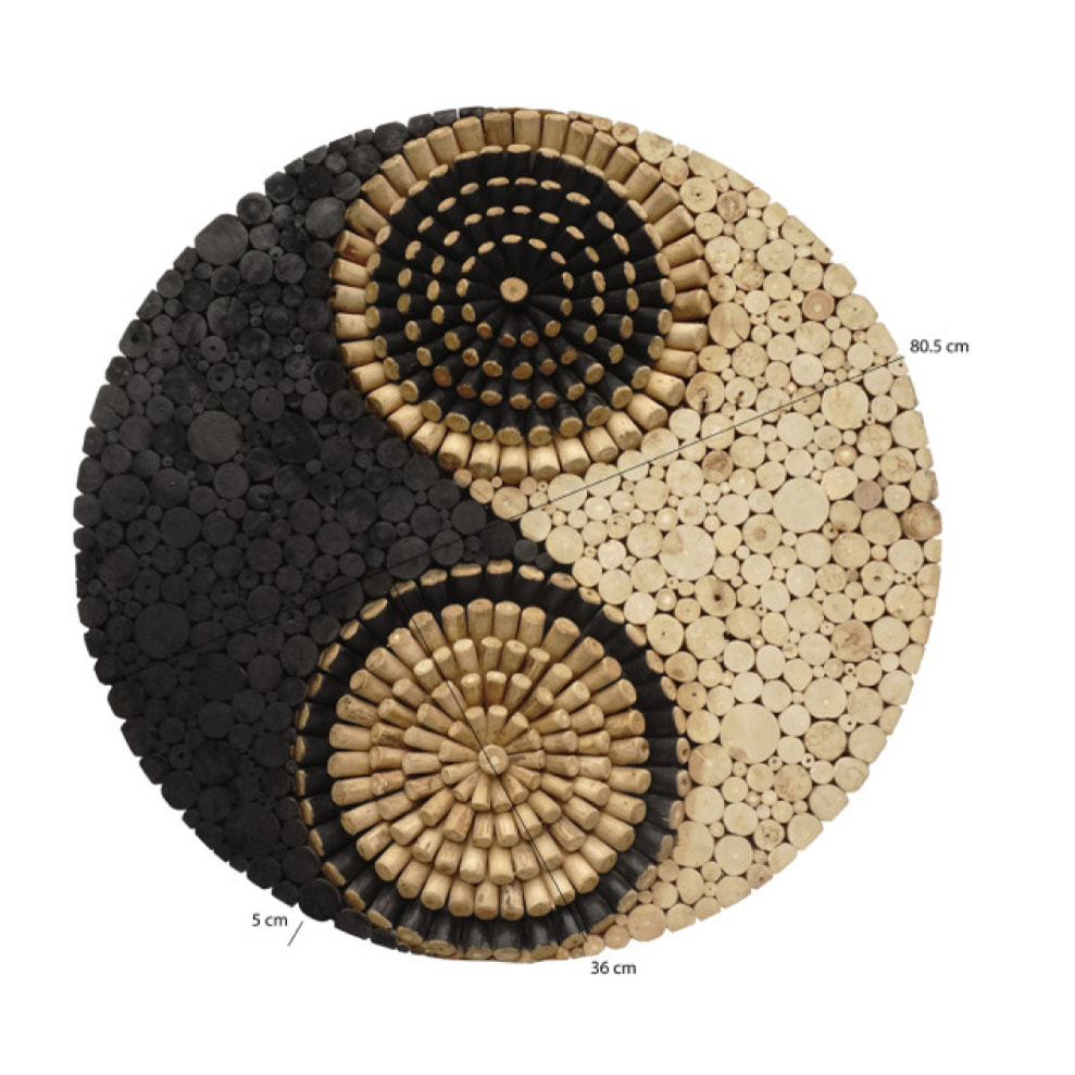 Décoration murale originale en bois peinture noir Yin Yang style bohème D.80cm - YIN