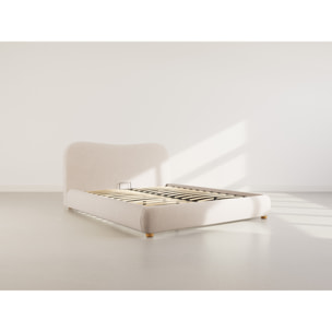 Hugo - lit coffre - 160x200 cm - en velours texturé - Beige