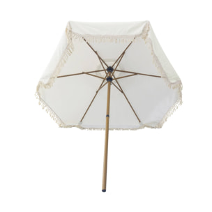 Parasol HOSSEGOR droit à franges 2m. beige. acier. mât effet bois. UPF 30+. D 200 x H 225 cm