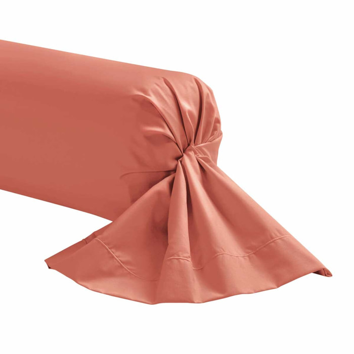 Taie de traversin unie en percale de coton, ROYAL LINE, Rose corail