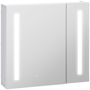 Armario con Espejo de Baño con Luz LED Armario de Baño Colgante con 2 Puertas Función de Memoria e Interruptor Táctil Estilo Moderno 70x15x65 cm Blanco