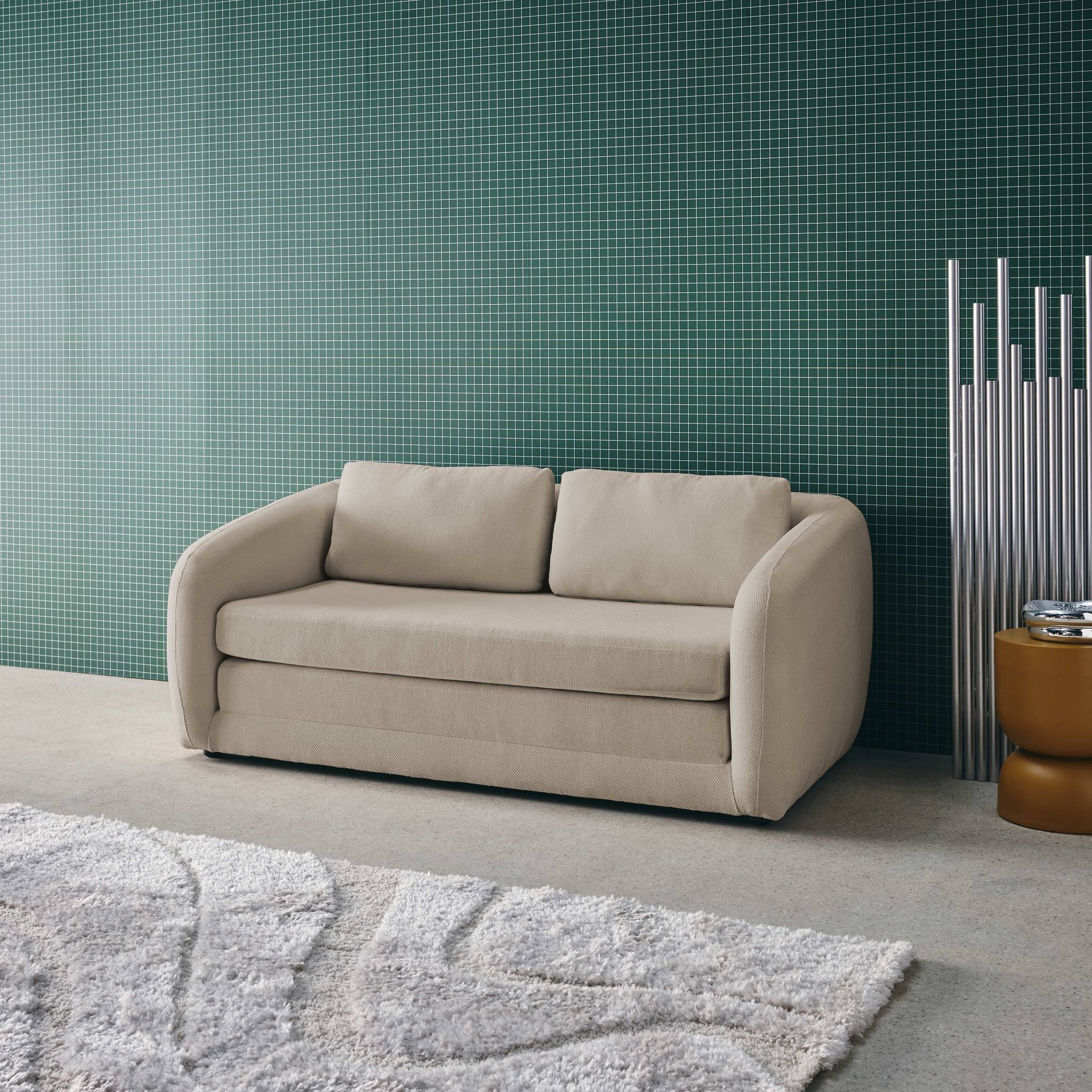 Canapé convertible 2 places tissu chenille gris clair - L 170 x P 95 x H 76cm - Twist