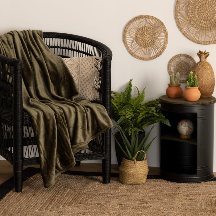 Plaid - flanelle - vert kaki - 125x150 cm