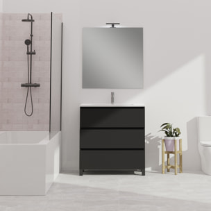 Conjunto de baño Wink | 80 cm Negro Mate | Tres cajones | Lavabo encastrado | No incluye espejo | Mueble montado | Alday