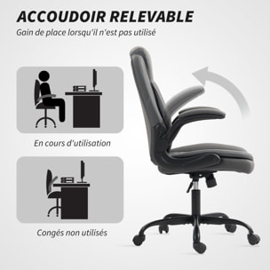 Chaise de bureau design Chesterfield accoudoirs relevables grand confort synthétique gris foncé