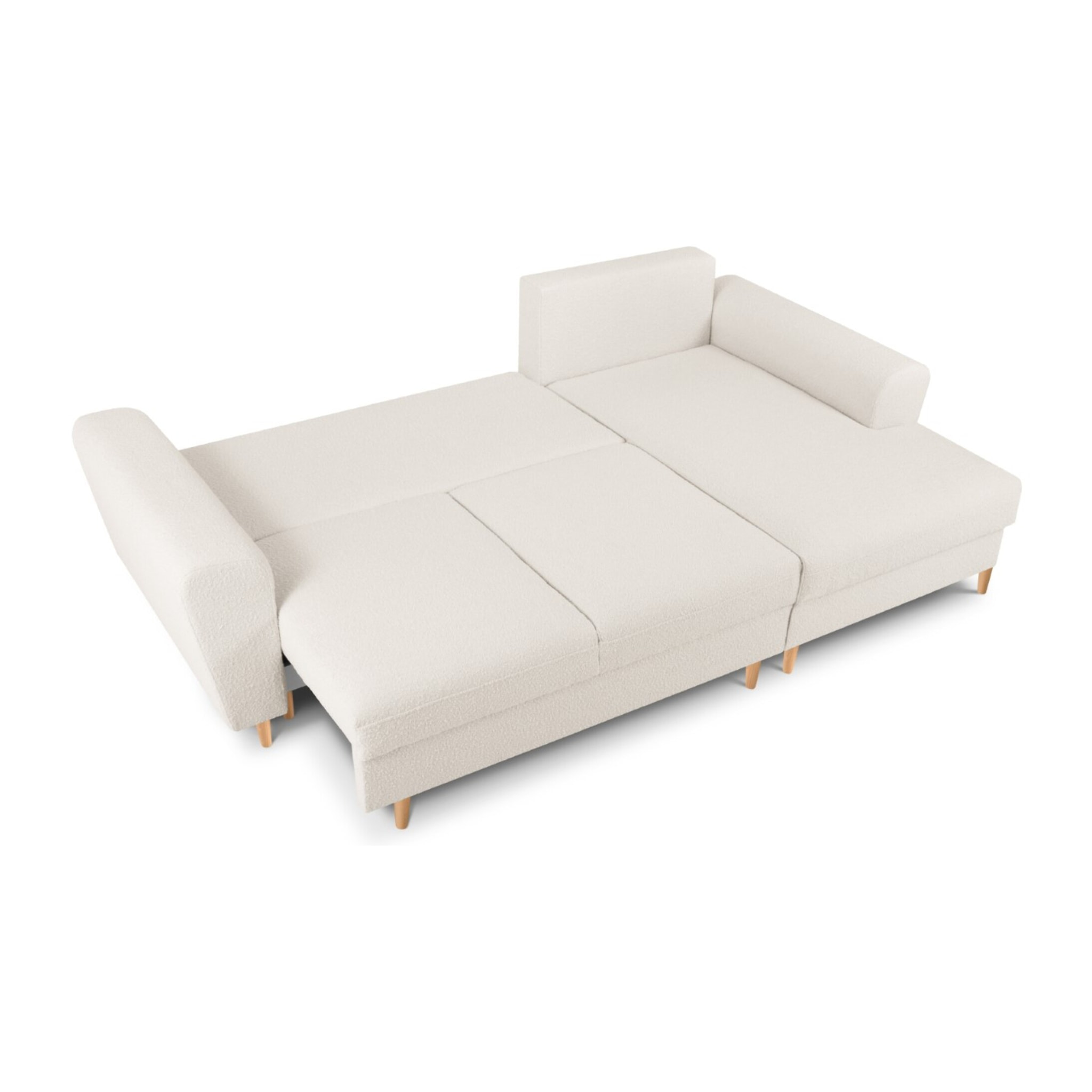 Canapé d'angle droit convertible avec coffre de rangement "Kyoto" 4 places en bouclé beige