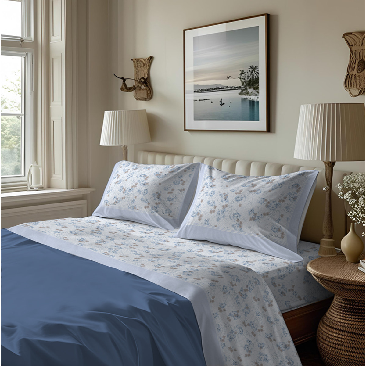 Completo letto in flanella petra azzurro flanella 100% cotone