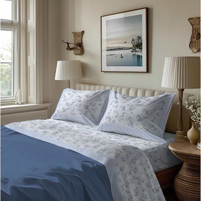 Completo letto in flanella petra azzurro flanella 100% cotone