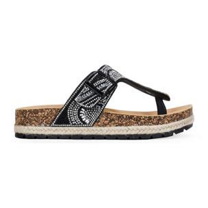 Sandalias de dedo negras con esparto