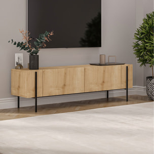 STAUTON Meuble TV avec placards bois et détails noirs 160cm