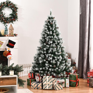 HOMCOM Árbol de Navidad Artificial 150 cm con Nieve Ignífugo con 676 Ramas 41 Piñas Hojas de PVC Apertura Automática Base Plegable y Soporte Metálico Decoración Navideña para Interiores Verde