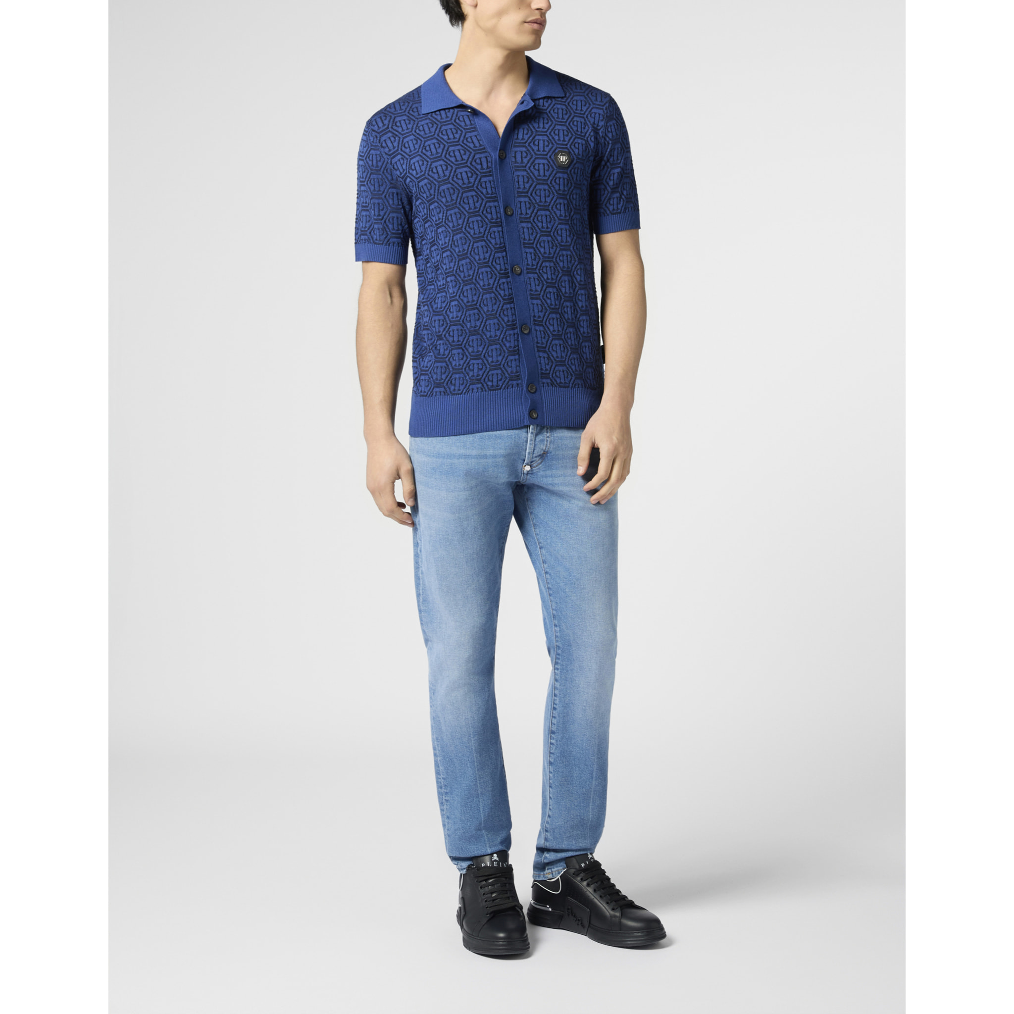 PHILIPP PLEIN Buttoned-Up Polo Shirt Jacquard Monogram