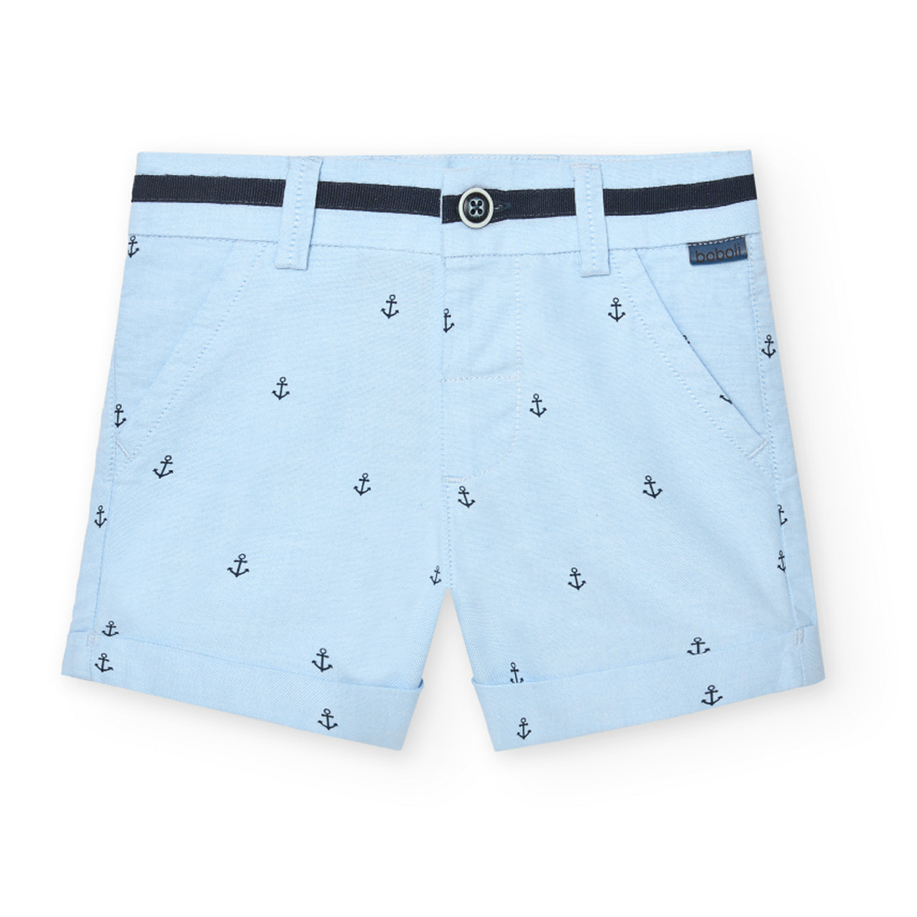 Bermudas oxford niño estampadas, azul marino, cierre botón