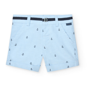 Bermudas oxford niño estampadas, azul marino, cierre botón