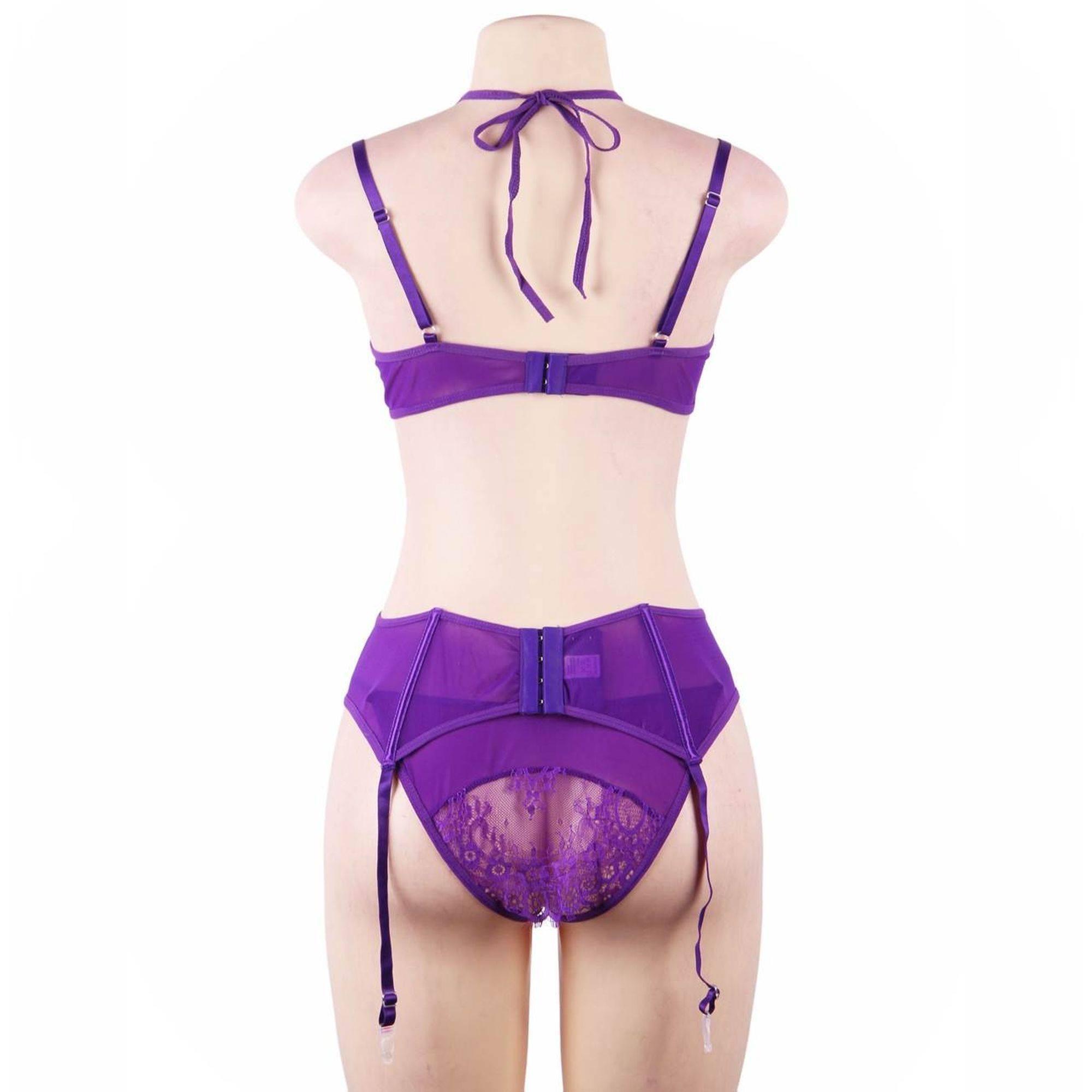 Conjunto lencero morado cuello halter con liga