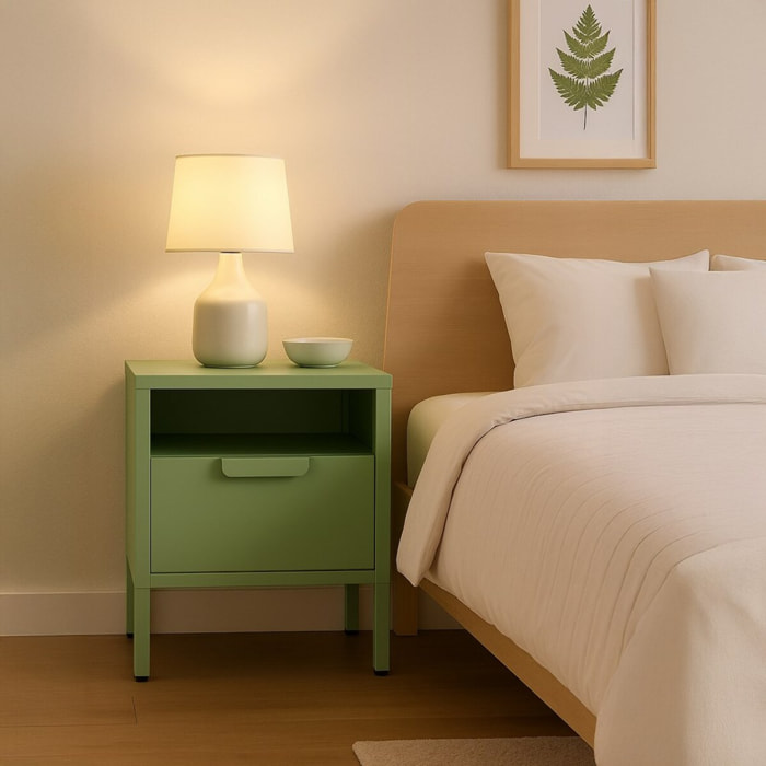 Comodino in metallo con cassetto 45x30x50cm verde salvia - Pop