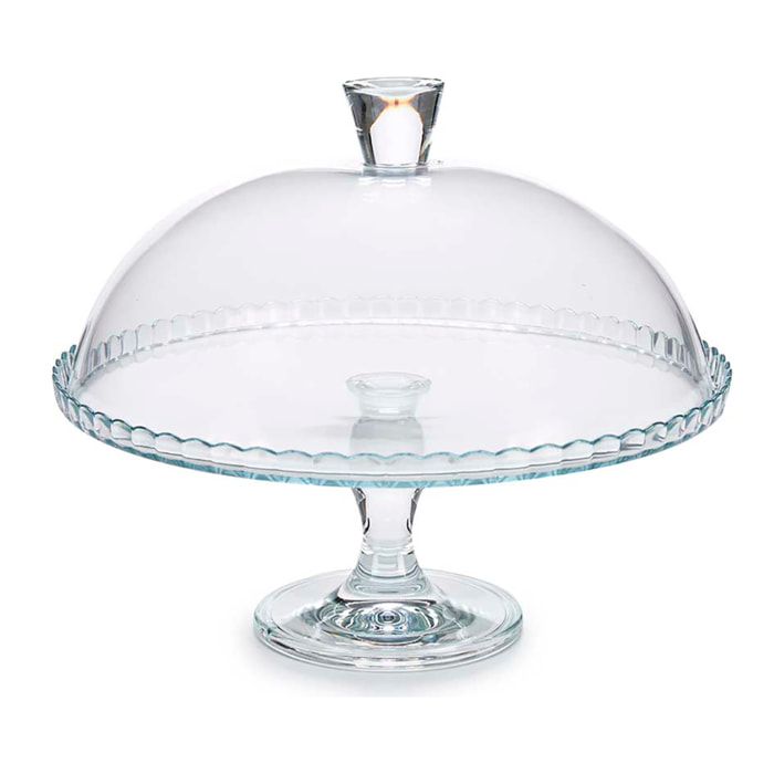 Piatto da portata in vetro con piede e coperchio 32cm.