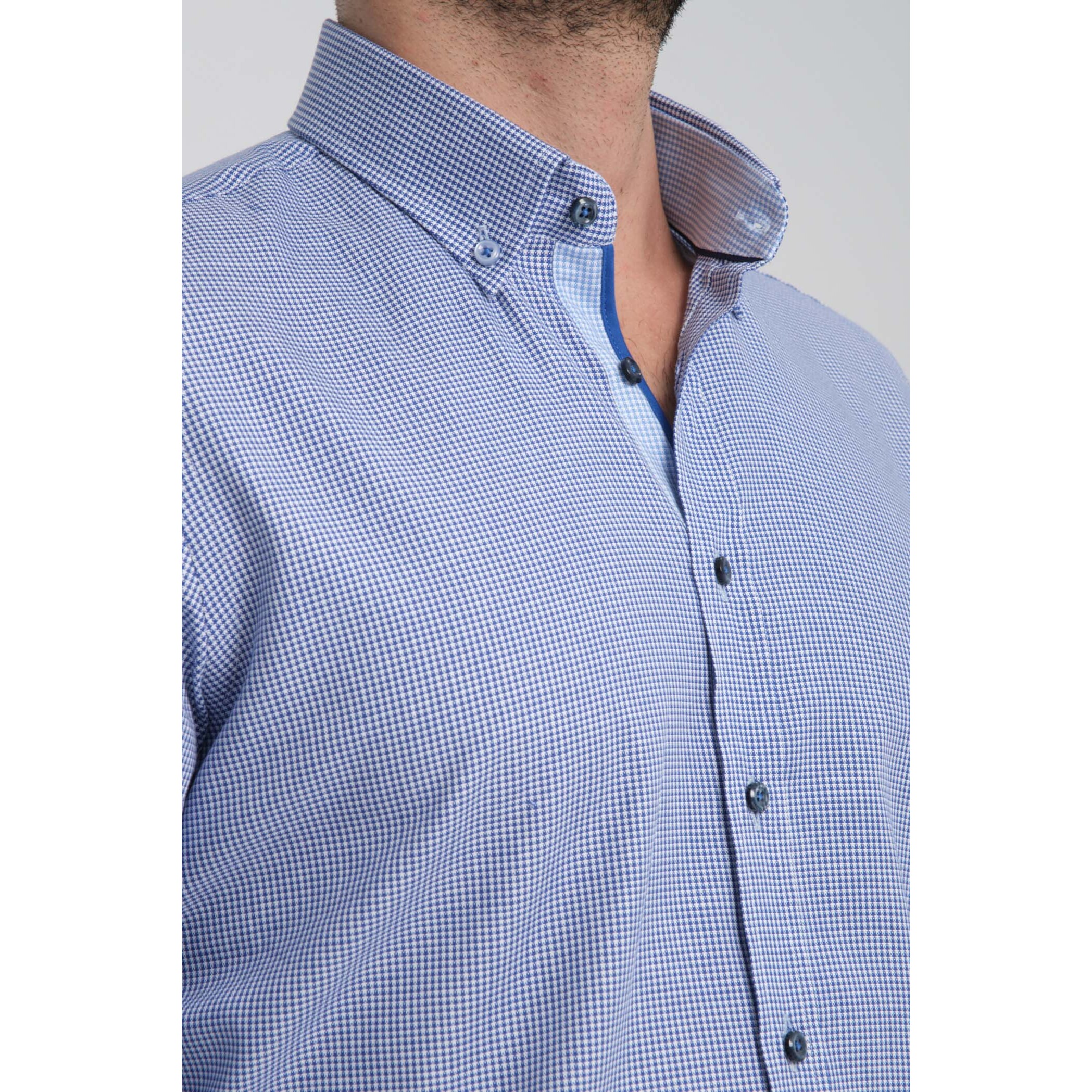 Camicia Uomo Botton Down Slim Armaturato Fantasia Avion e Bianco