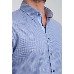 Camicia Uomo Botton Down Slim Armaturato Fantasia Avion e Bianco