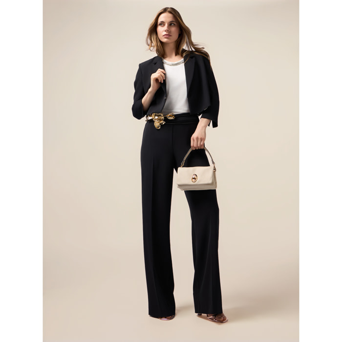 Oltre - Pantalones fluidos con cinturón joya - Negro