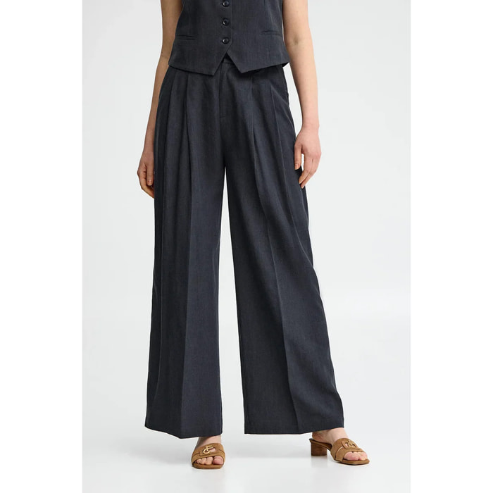 Pantalón Alice de lino azul marino de corte relajado con logo Polo Club