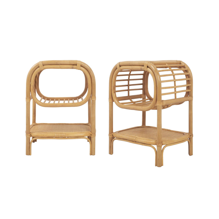 Lot de 2 tables de chevet rotin naturel courbé 1 étagère 1 niche L 40 x P 30 x H 50cm - Serang