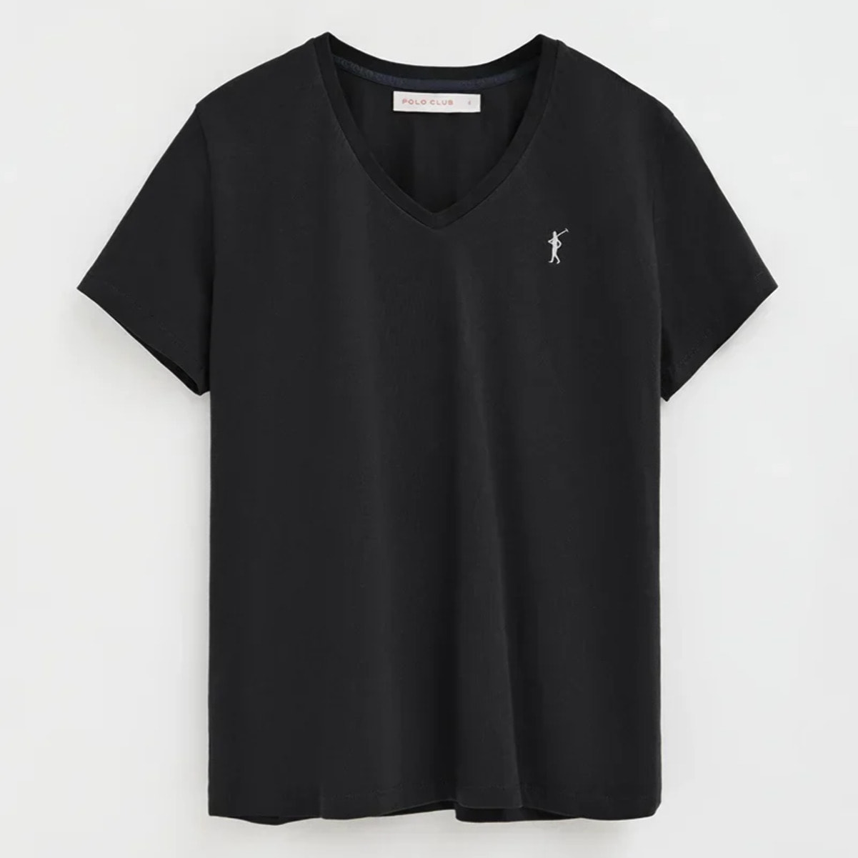 Camiseta negra de manga corta y cuello pico con bordado Rigby Go