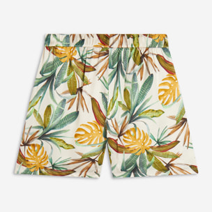 Pantaloni short donna in satin di viscosa fantasia tropical