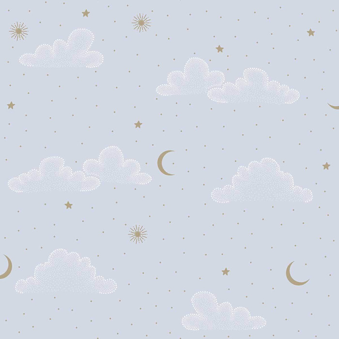 Papier peint nuages étoiles lune fond bleu ciel