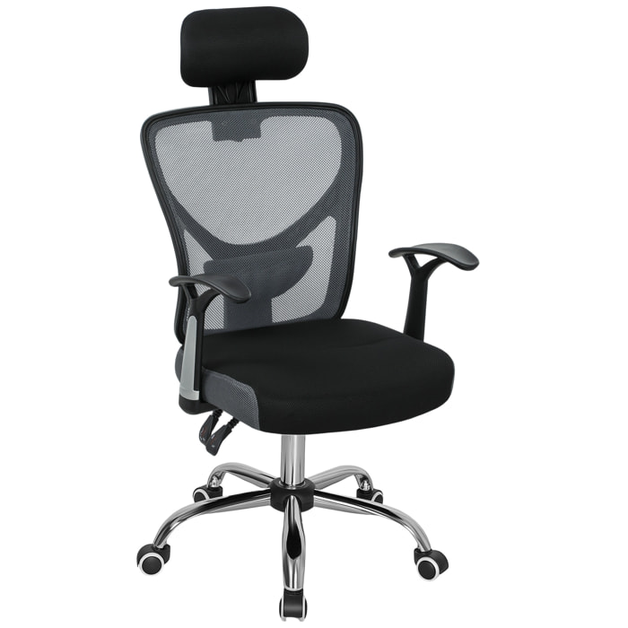 Silla de Escritorio Giratoria Silla de Oficina con Altura Ajustable Respaldo Reclinable Reposacabezas Regulable y Soporte Lumbar Tapizado en Malla Transpirable Gris Oscuro