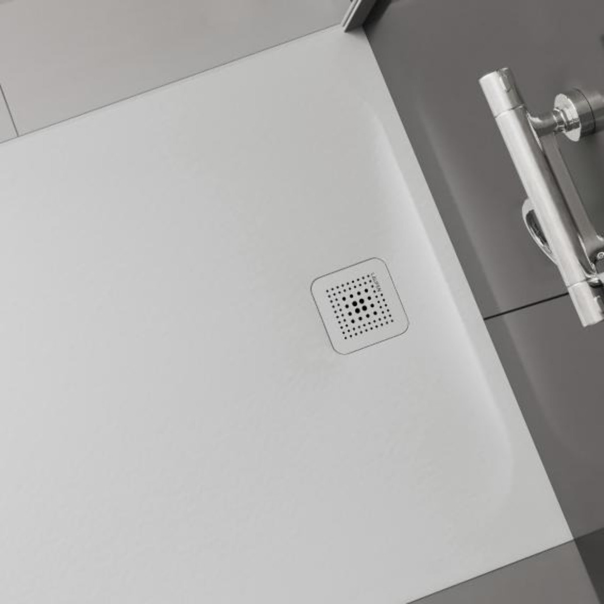 Pro Receveur de douche en gel coat Marbond, extra-plat, carré, évacuation sur le côté 90x90, Blanc mat (H2109560000001)